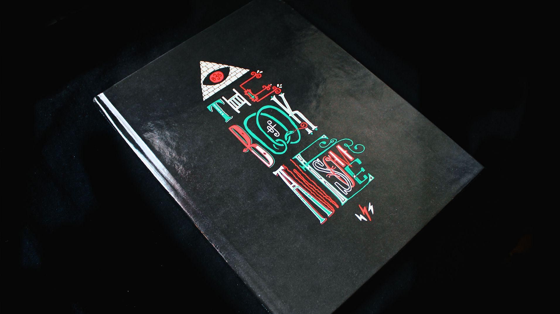 A spread from Book of Awesome 1 showing the published generative artwork.