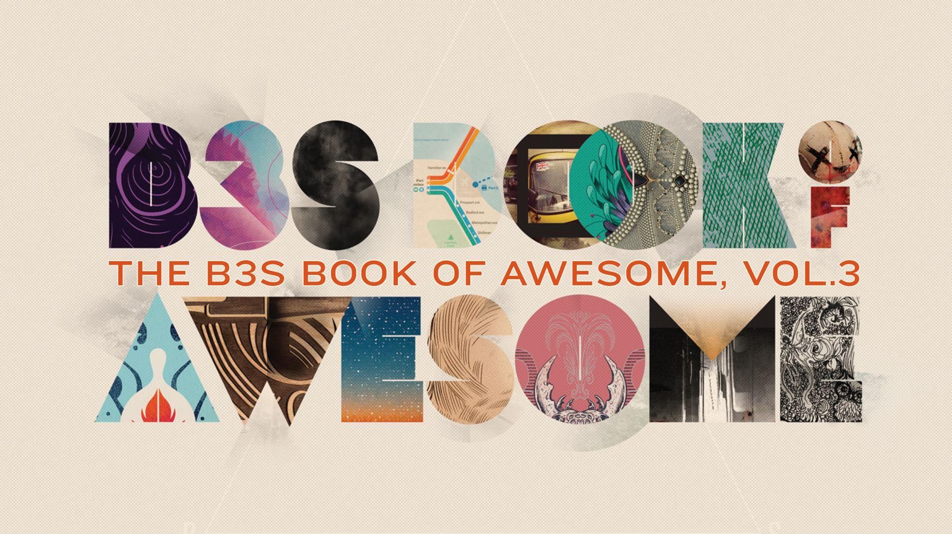 A spread from Book of Awesome 3 showing the submitted illustration.