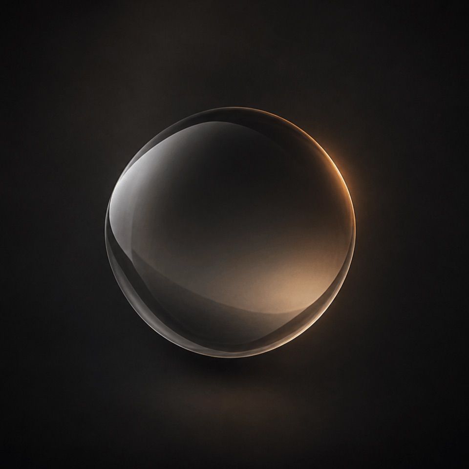 A dark glass sphere with a warm amber glow.