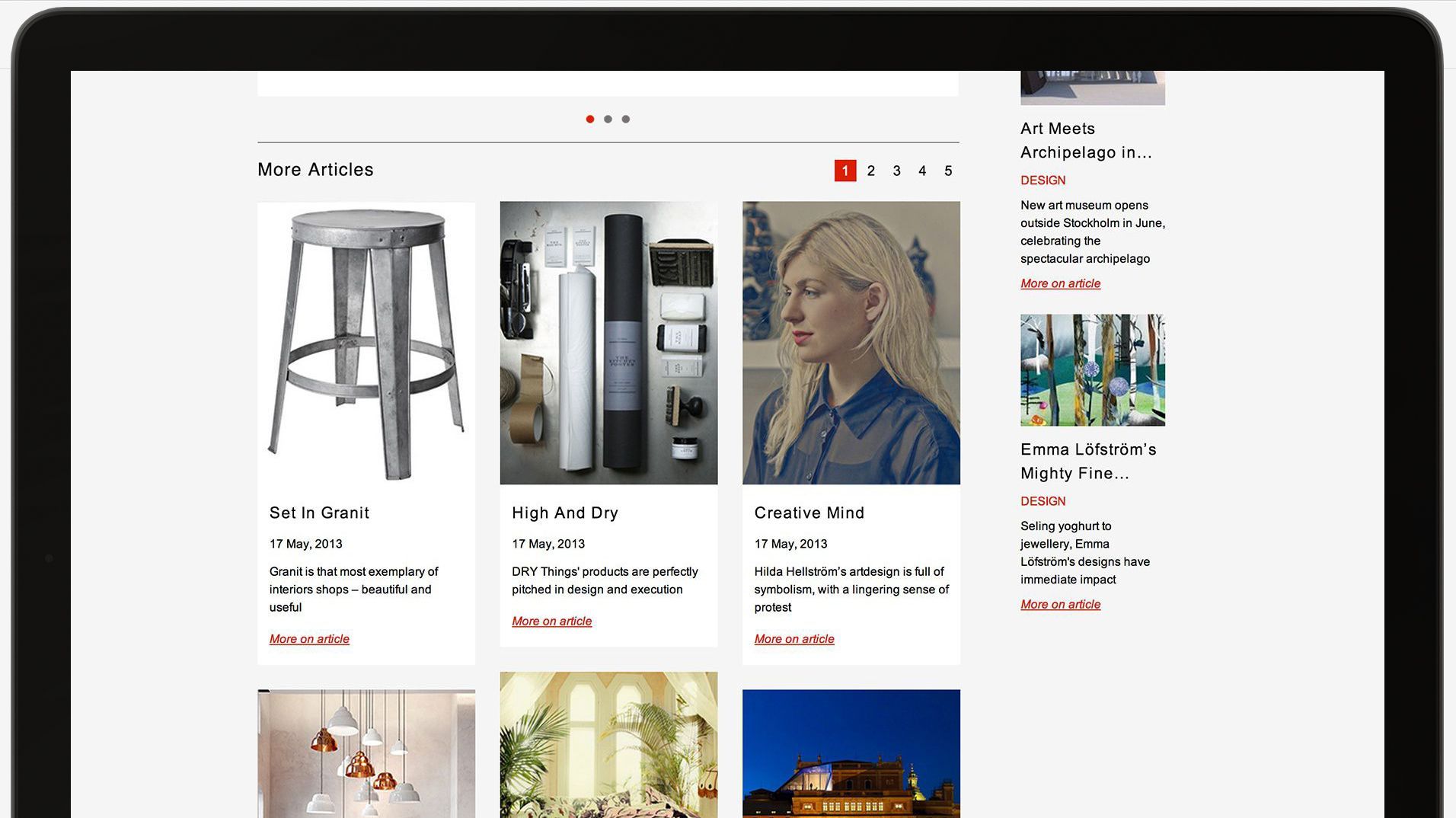 A grid of Hemma articles with photography, headlines and category navigation.