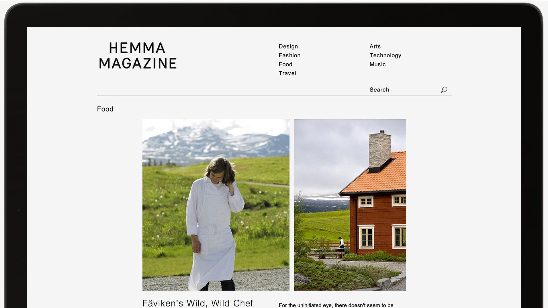 An editorial feature pairing Swedish landscape photography with a portrait.