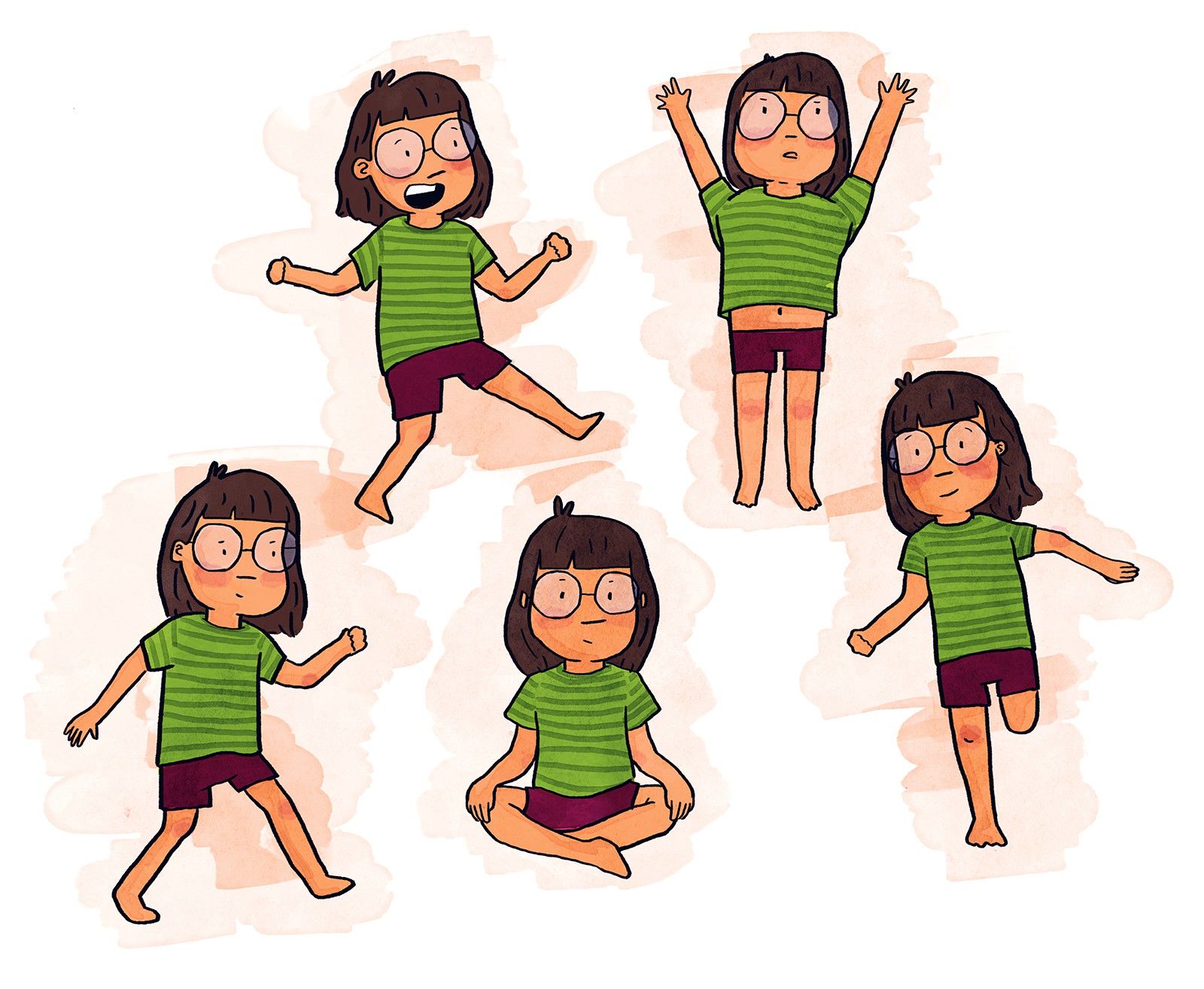 A collection of illustrated Olive character poses.