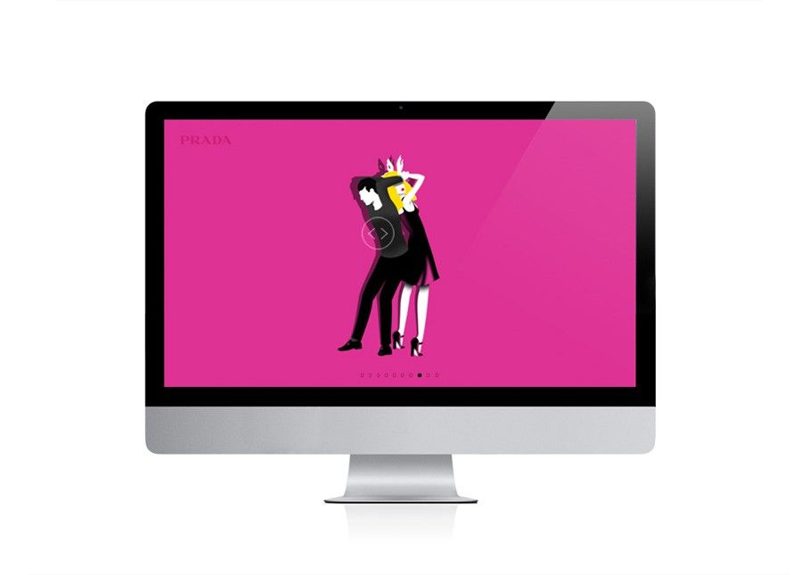 Two Prada Candy characters embracing within the desktop website.