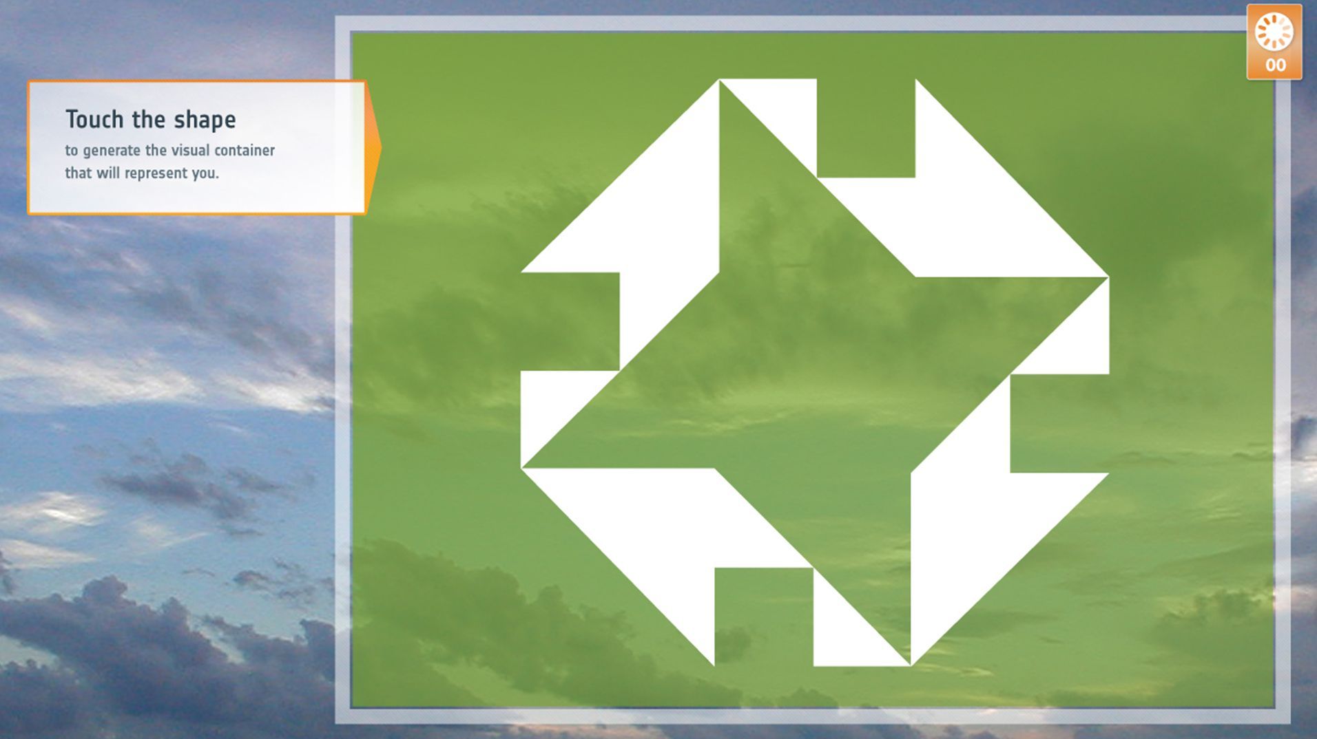 A touchscreen activity asking visitors to manipulate a green geometric shape.